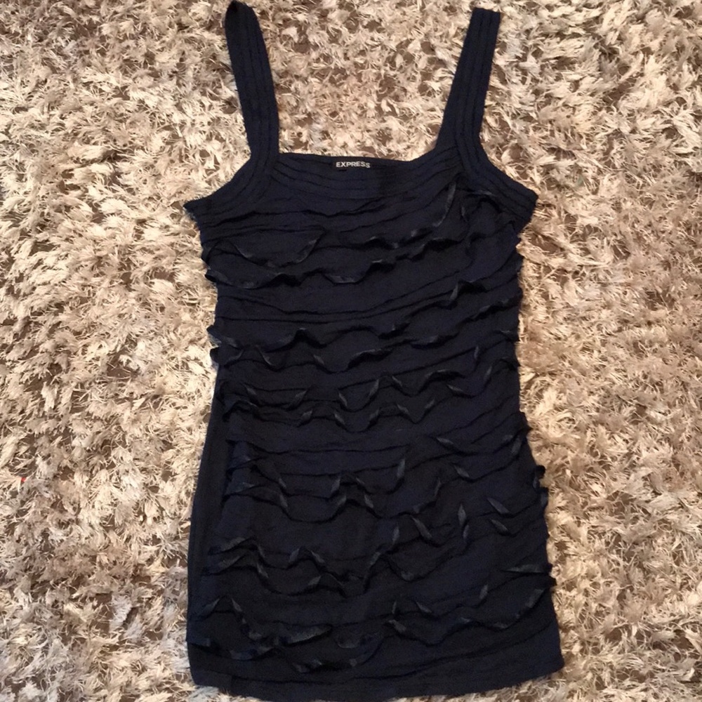 Express Navy Ruffle Tank